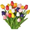 WISTART 24 tulipani artificiali multicolori, fiori finti in poliuretano, bouquet di tulipani realistici al tatto, composizione floreale per casa, ufficio, feste, matrimoni, ottima idea regalo per la
