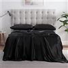Serta SatinLuxury 4pc Soft Lightweight Deep Pocket Bedding Silky Satin Sheet Set with Pillowcases, Queen, Black