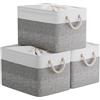 OUTBROS Cestini Portaoggetti Pieghevole Confezione da 3, 38 x 28 x 26 cm Scatola con Coulisse e Manici, Cesti Contenitori in Tessuto, Bianco/Grigio