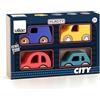 VILAC - Set di 4 auto e garage in legno, modello City, gioco di risveglio per bambini, in legno, giocattolo per bambini dai 3 anni