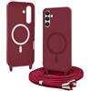 Bigcousin Magnetica Cover con Cordino per Samsung Galaxy S23 FE,[Compatibile con MagSafe], Cover in Silicone, Regolabile Cordino da Collo Nylon Catena Collana Tracolla,Rosso