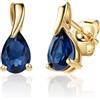 Miore Orecchini Donna Oro Giallo 9KT 375, Gocce di Zaffiri, Orecchini anallergici, Confezionati in un Elegante Portagioie