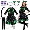 KOIROI 6 Pezzi Costume da Gatto Nero Bambina, Gatto Cosplay Set con Cerchietto Orecchie, Coda, Tatuaggio Temporaneo, Costume da Animale per Bambini per Halloween, Carnevale Cosplay e Feste a Tema