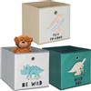 Relaxdays Set da 3, scatole per Bambini, Motivi Dinosauri, scatole Pieghevoli, HLP: 30x30x30 cm, Tessuto, Colorate