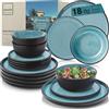 SÄNGER Granada - Set di stoviglie in gres, 18 pezzi, 6 piatti, 6 ciotole, 6 piatti da dessert, colore: blu con bordo nero antigraffio