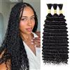 Weeybay Capelli Veri Tessitura Deep Wave Human Braiding Hair for Boho Braids Natural Black #1B Color Capelli Naturali Umani Donna Human Hair Extensions No Weft Weave 50g/Piece 30 30 30 Pollici