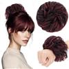 TESS Chignon Capelli Veri Ricci Posticci Donna con Elastico Hair Bun Finto Gonfio Extension Accessori Capelli 30g #1P99J Nero/Rosso Borgogna