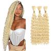 Weeybay Capelli Veri Tessitura Deep Wave Human Braiding Hair for Boho Braids #613 Blonde Color Capelli Naturali Umani Donna Human Hair Extensions No Weft Weave 50g/Piece 30 30 30 Pollici