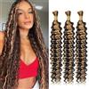 Weeybay Capelli Veri Tessitura Deep Wave Human Braiding Hair for Boho Braids P427 Highlight Blond Color Capelli Naturali Umani Donna Human Hair Extensions No Weft Weave 50g/Piece 26 26 26 Pollici
