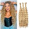 Weeybay Capelli Veri Tessitura Deep Wave Human Braiding Hair for Boho Braids P27/613 Highlight Blonde Color Capelli Naturali Umani Donna Human Hair Extensions No Weft Weave 50g/Piece 24 24 24 Pollici