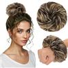 TESS Chignon Capelli Veri Ricci Posticci Donna con Elastico Hair Bun Finto Gonfio Extension Accessori Capelli 30g #1BP613R Nero Naturale/Biondo Chiaro