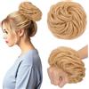 TESS Chignon Capelli Veri Ricci Posticci Donna con Elastico Hair Bun Finto Folto Extension Accessori Capelli 45g #18 Biondo Sabbia