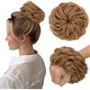 TESS Chignon Capelli Veri Ricci Posticci Donna con Elastico Hair Bun Finto Folto Extension Accessori Capelli 45g #6 Castagno Chiaro