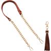 CALFOVERA Catena di Ricambio per Borsa in Microfibra da 60cm con Ciondolo A Nappa Tracolla Piatta in Pelle PU Manico per Borsa da Donna Tracolla Borsa Fai da Te (Marrone e Oro)