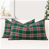 JOTOM Set di 2 Tartan Scozzese Federe per Cuscini 30x50cm Copricuscini Di Natale Agriturismo Plaid Decorativo Cuscini Divano Arredamento per la Casa per Divano Soggiorno Letto (Verde Rosso)