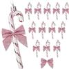 HERZWILD 24 bastoncini di zucchero decorativi natalizi in plastica, bastoncini di zucchero glitterati con fiocco per albero di Natale, ornamento da appendere all'albero (rosa)
