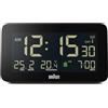 Braun Sveglia digitale visualizzazione di data, mese e temperatura, display LCD negativo, impostazione rapida, allarme acustico in crescendo, nero, modello BC10B.