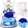Touloube Festa della Mamma Rosa Stabilizzata Vera Regalo, Regalo Rosa Eterna Blu con Angelo e Luci LED, Regalo Compleanno Anniversario San Valentino per Fidanzata, Moglie, Mamma, Donna, Madre, Nonna