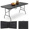 Sekey Tavolo da buffet pieghevole in plastica, 180 x 74 x 74 cm, effetto rattan, con maniglia, per giardino, terrazza e balcone, tavolo da campeggio per 6 persone (nero)