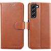 Lensun Cover per Samsung Galaxy S22 Plus 5G, Custodia in Vera Pelle Libro Portafoglio [RFID Blocking] Chiusura Magnetico Flip Custodie Cuoio per Samsung S22+ 5G- Marrone