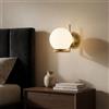 B·LED BARCELONA LED BARCELONA LED Applique da Parete ATOM Sfera in Vetro Bianco Ø15cm E27, Lampada da Parete Piccola con Supporto L in Alluminio Oro, Stile Classico, Moderno, Vintage Illuminazione Interna Decorativa