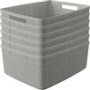 Curver Cestino decorativo in plastica di iuta, perfetto per casa, ufficio, scaffali, dispensa della cucina e tutti gli elementi essenziali per la camera da letto, (set da 6), grigio, medio