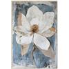 DRW Quadro tela con cornice in legno di un fiore in bianco e blu 80 x 120 x 3,5 cm