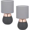 Relaxdays Lampada da Tavolo, Set da 2 Abat Jour in Tessuto e Ferro, E14, HxD: 32x18 cm, Luce Comodino Letto, Grigio Rame