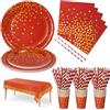 Nkaiso 126 Pezzi Oro Bordeaux Stoviglie per Feste, Festa Decorazioni Set Include Piatti di Carta Tovaglioli Tazze di Carta Cannucce Tovaglia,per Nuziale Matrimonio,Compleanno -25 Ospiti