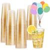 Auauraintt 50 Bicchieri Di Plastica Con Rivestimento lucido metallizzato, 280 ml, In PS, Riutilizzabili, Eleganti Bicchieri Da Vino Per Champagne e Birra, Cocktail, Martini, Soda Dessert (Glitter oro)
