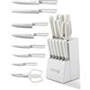 Qianying Set di Coltelli da Cucina con Ceppo Bianchi da 14 Pezzi Ceppo con Affilacoltelli Coltello da Chef Affilato, Regalo per la Mamma