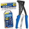 S&R Rivettatrice Manuale Professionale con 470 Rivetti. Pinza Professionale per Rivetti in Alluminio e Acciaio Inox per Fori Ciechi, Tenaglia per Rivetti a Strappo con 4 dadi, 1 Chiavetta, 1 Box.