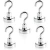 Magnetastico® | 5 pezzi magneti con ganci al neodimio N35 16 mm Ø | Forza di tenuta di 5.5 chilogrammi | 5 pezzi ganci magnetici al neodimio molto robusti e zincati
