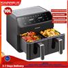 sinaopus Friggitrice ad aria multifunzione da 10L con doppio cestello, macchina intelligente con finestra di visualizzazione, friggitrice elettrica senza olio con controllo touch LED