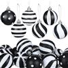 Riceshoot 24 palline di Natale bianche e nere da 6,9 cm, a strisce, da appendere, in plastica nera, decorazioni natalizie per la casa e le feste, accessori per alberi di Natale