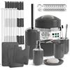 Clara Clark Set di accessori da bagno grigio completo di tappeti da bagno e tenda da doccia, set da bagno da 12 pezzi con tappeti e accessori, tenda da doccia con fodera e ganci, set tappetino da