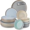 vancasso RENO Servizio di Piatti Set 18 Pezzi per 6 Persone - 6 Piatti Piani,6 da Dessert,6 Ciotole Cereali,Adatto per Lavastoviglie e Microonde,Design in 3 Tonalità Blu/Grigio/Beige