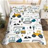 Loussiesd Set di biancheria da letto per bambini con cartoni animati per auto, set di biancheria da letto, per escavatore, trattore, bianco, giallo, copriletto, camera da letto, king e 3 pezzi
