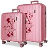 Disney Joumma Minnie Love Set di valigie rosa 55/65 cm rigida 6,8 kg chiusura TSA integrata ABS 6,8 kg 109L espandibile bagaglio a mano