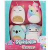 Squishville by Original Squishmallows Pep Squad - Quattro peluche Squishmallow da 5 cm tra cui Prim, Harley, Mellie e Zaylee - Giocattoli per bambini