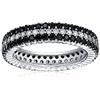 Bling Jewelry Anello Eternity da donna in argento sterling .925 con pavé di zirconi cubici a due toni, tre file a strisce AAA CZ, dichiarazione in bianco e nero.