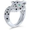 Bling Jewelry Occhio Verde Bianco Cubico Zirconia CZ Moda Gatto Leopardo Pantera Dichiarazione Anello Bypass Per Donne Argento Placcato Ottone