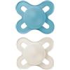 MAM Original Start Succhietto 0-2 Mesi (Set da 2), Ciuccio MAM 0-2 mesi con tettarella ortodontica in caucciù, Kit da 2 accessori neonato con porta ciuccio sterilizzatore, Azzurro/Neutro