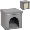PawHut Casetta per Gatti Pieghevole a Forma di Cubo, Cuccia per Gatti con Cuscino Imbottito e Tappetino Tiragraffi, 36.5x36.5x36.5 cm, Grigio