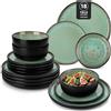 vancasso AMBER Servizio Piatti per 6 Persone, Set Piatti Moderni 18 Pezzi in Gres - 6 Piatti Piani, 6 Piatti Dessert e 6 Ciotole Cereali - Adatto per Lavastoviglie e Microonde - Smalto Verde