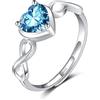 Qings Anello a Cuore Acquamarina Regolabile con Pietra di Nascita Argento Sterling 925 Marzo Anello Simbolo dell'infinito Promessa con Zirconi Regali Gioielli di Natale Compleanno per Donne e Ragazz