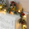 Quntis Ghirlanda Natalizia con Luci, 175cm Ghirlanda di Pino Artificiale di Natale con 20 Lampadine, Pigne, Bacche Rosse, Campanelle Natalizie 8 Modalità e Timer Decorazioni Ghirlanda Natale per Porta