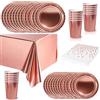 COSORO 65 Pezzi Set Stoviglie per Feste Oro Rosa Foil,Piatti Tazze Asciugamani di Carta Tovaglia Plastica Stoviglie Monouso Biodegradabili,Decorazione Desktop per Feste di Compleanno,Picnic,Baby Shower