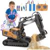 Daioller Escavatore telecomandato a partire da 6 anni, giocattolo escavatore RC pala in metallo, rotazione a 680 °, luce ed effetti sonori, giocattolo Digger bambini 7 8 9 10 11 12 anni