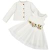 Vicloon Vestito per Neonate con Set di Cardigan, Vestito e Cappotto per Neonata, Gonne in Tulle Senza Maniche, Manica Lunga Cardigan a Nido d'ape, Abiti da Principessa, Ragazze 12-18 Mesi, Bianco